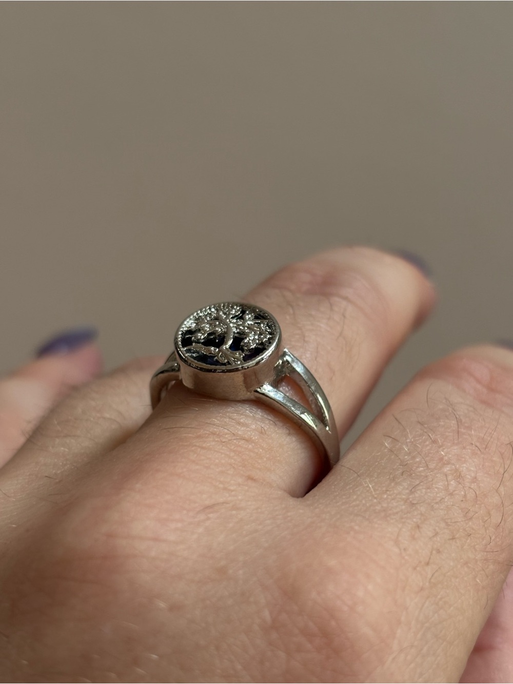 Silver Tone Statement Ring with Tree Branch Design